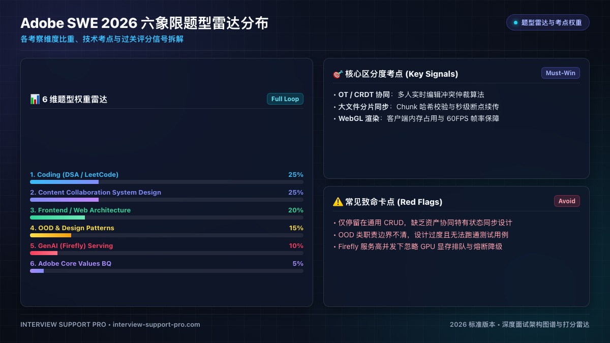 Adobe SWE 2026 六象限题型雷达分布与考核权重图