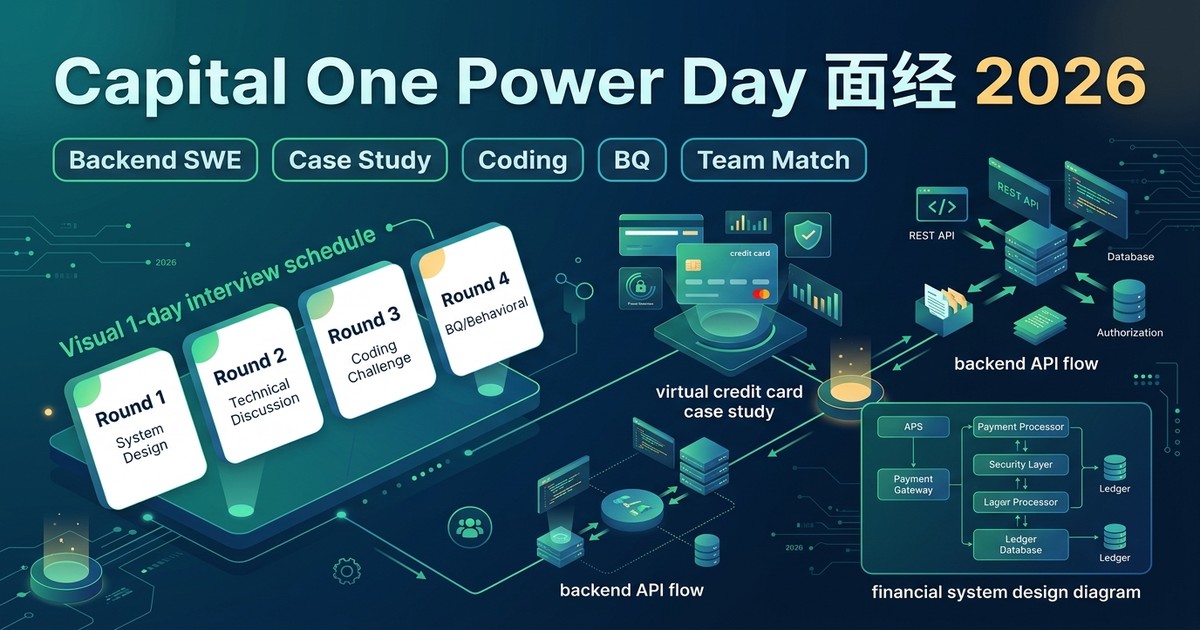 Capital One Power Day 面经 2026：Backend SWE、Applied Researcher、Case Study、Coding、BQ 和 Team Match 流程图