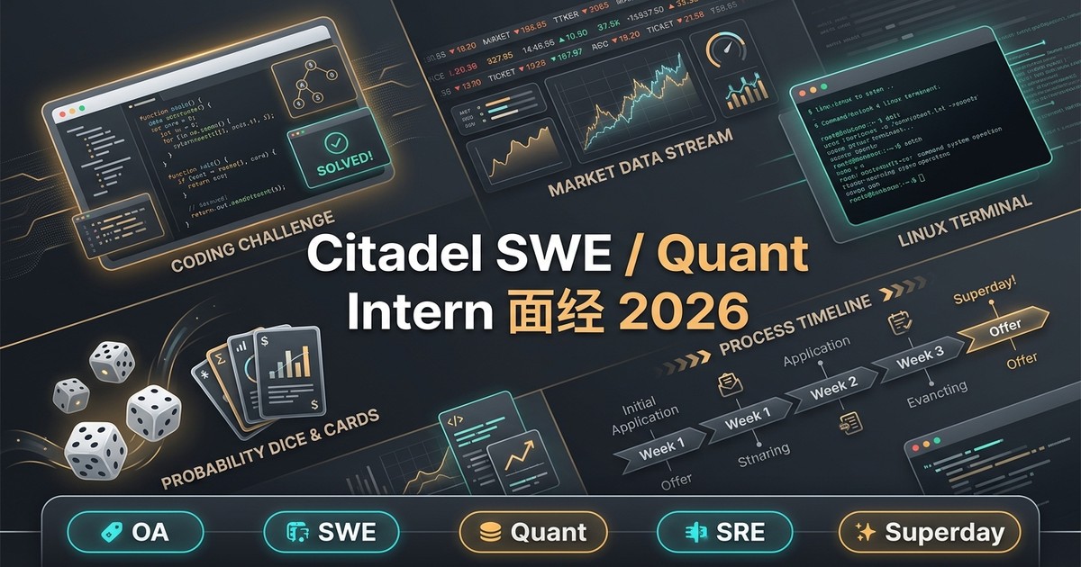 Citadel SWE / Quant Intern 面经 2026:OA、店面、SRE Linux 深挖与 Quant 轮次准备路线
