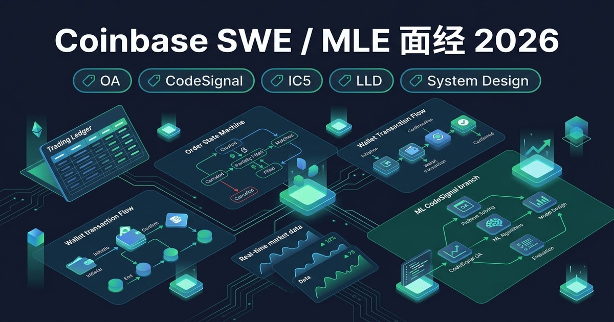 Coinbase SWE / MLE 面经 2026：OA、CodeSignal、IC5 Onsite、LLD、System Design 和 Team Match 全流程