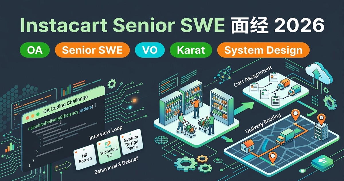 Instacart Senior SWE OA / VO 面经 2026：OA 工程大题、Karat、Coding、System Design 和 Team Match 准备图