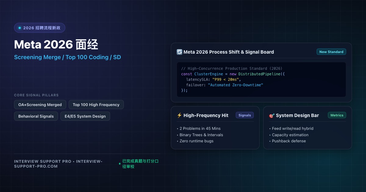 Meta 2026 面试流程、OA Tech Screening 合并与 BQ 信号模板