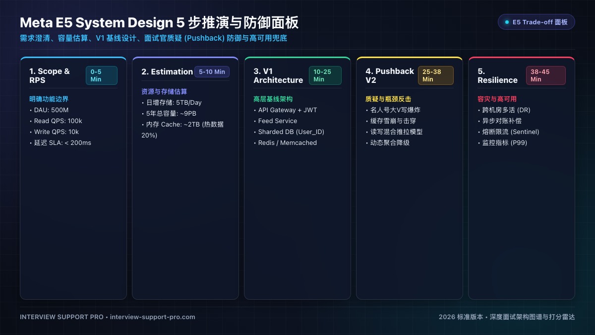 Meta E5 System Design 5 步推演与防御面板