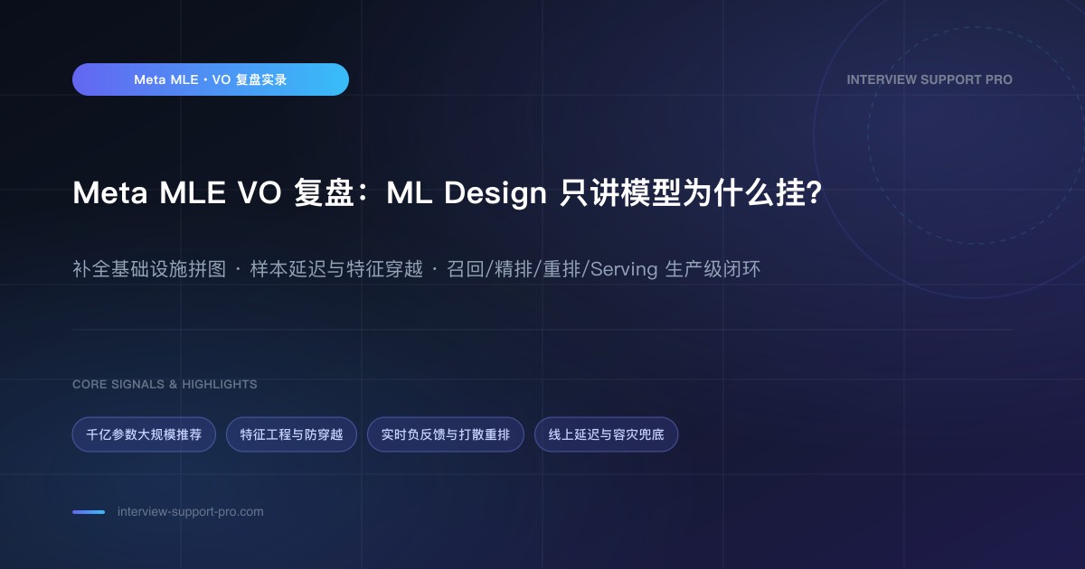 Meta MLE VO 面试 ML System Design 完整回答框架：数据闭环、模型选择、上线约束、监控回滚