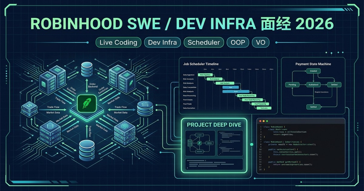 Robinhood SWE / Dev Infra 面经 2026:Live Coding、Project Deep Dive、Job Scheduler、支付系统 OOP 与 Dev Infra 题型图