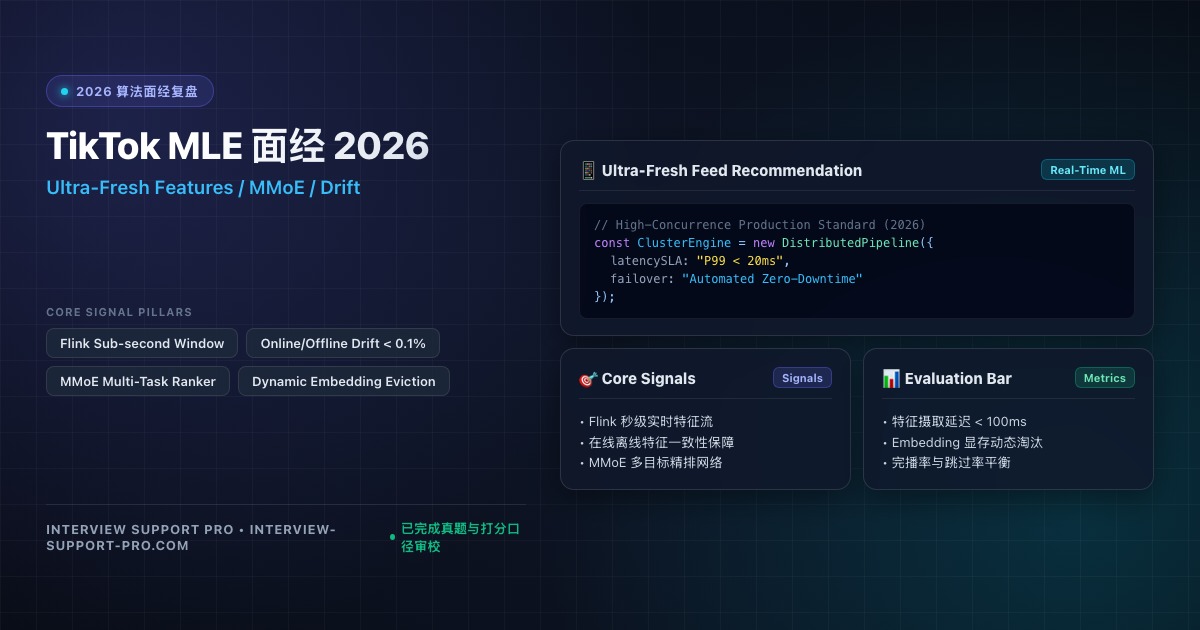 TikTok MLE 面经 2026 实时特征流与大模型精排指南